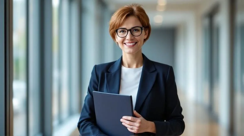 Frau mit IHK-Zertifikat in einem Buero in Hagen