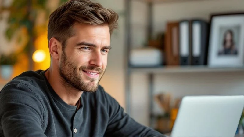 Mann arbeitet konzentriert am Laptop in einem Büro in Hagen